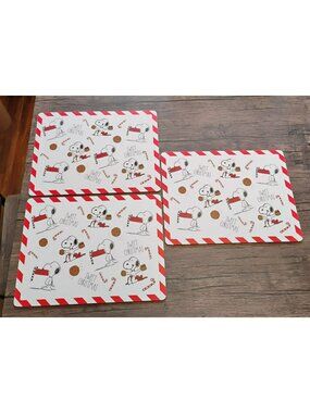 Peanuts X Rae Dunn Sweet Christmas Snoopy Placemats Set Of 3 Cork Back 16"x12"